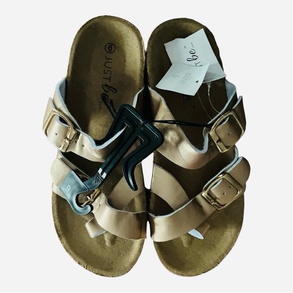 NWT Woman’s Just Be Tan  Double Strap Sandals With Adjustable Buckle - Picture 1 of 2